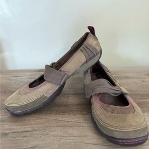 Merrell Women's Mimosa Stone Mary Jane Flats Brown Purple Leather Shoes Size 9.5